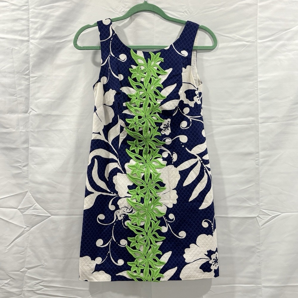 Lilly Pulitzer Delia Blue White Green Floral Cotton Shift Dress Size 0